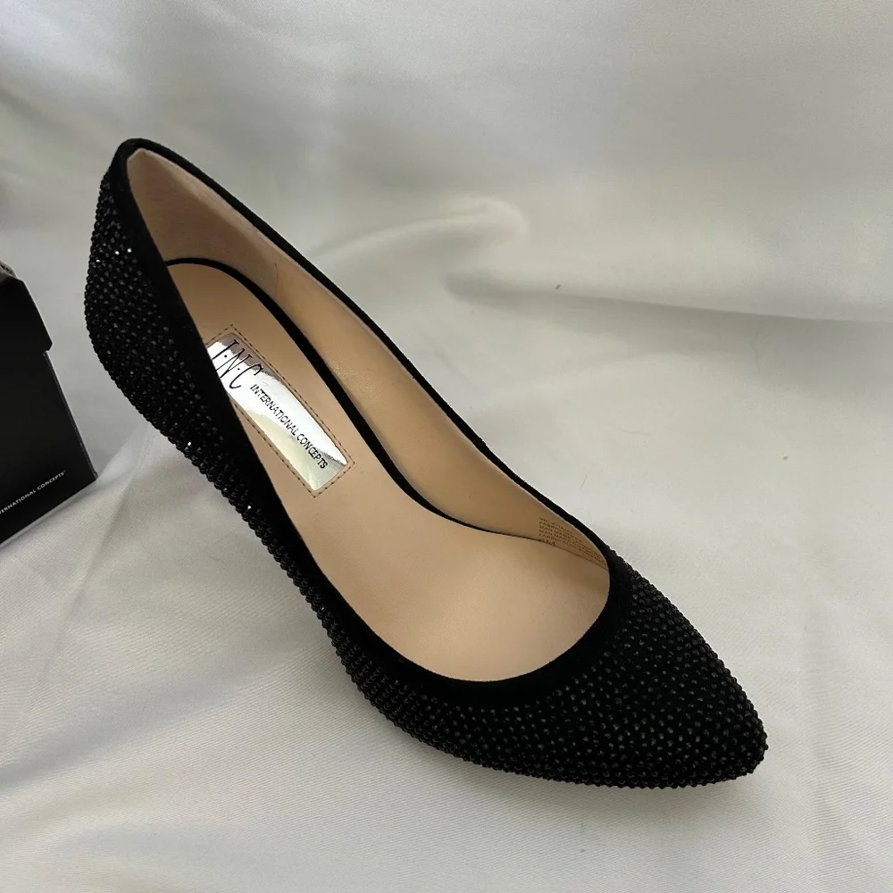INC International Concepts Black‎ Embellished Pointed Toe Pumps, Size 6M - Picture 2 of 8
